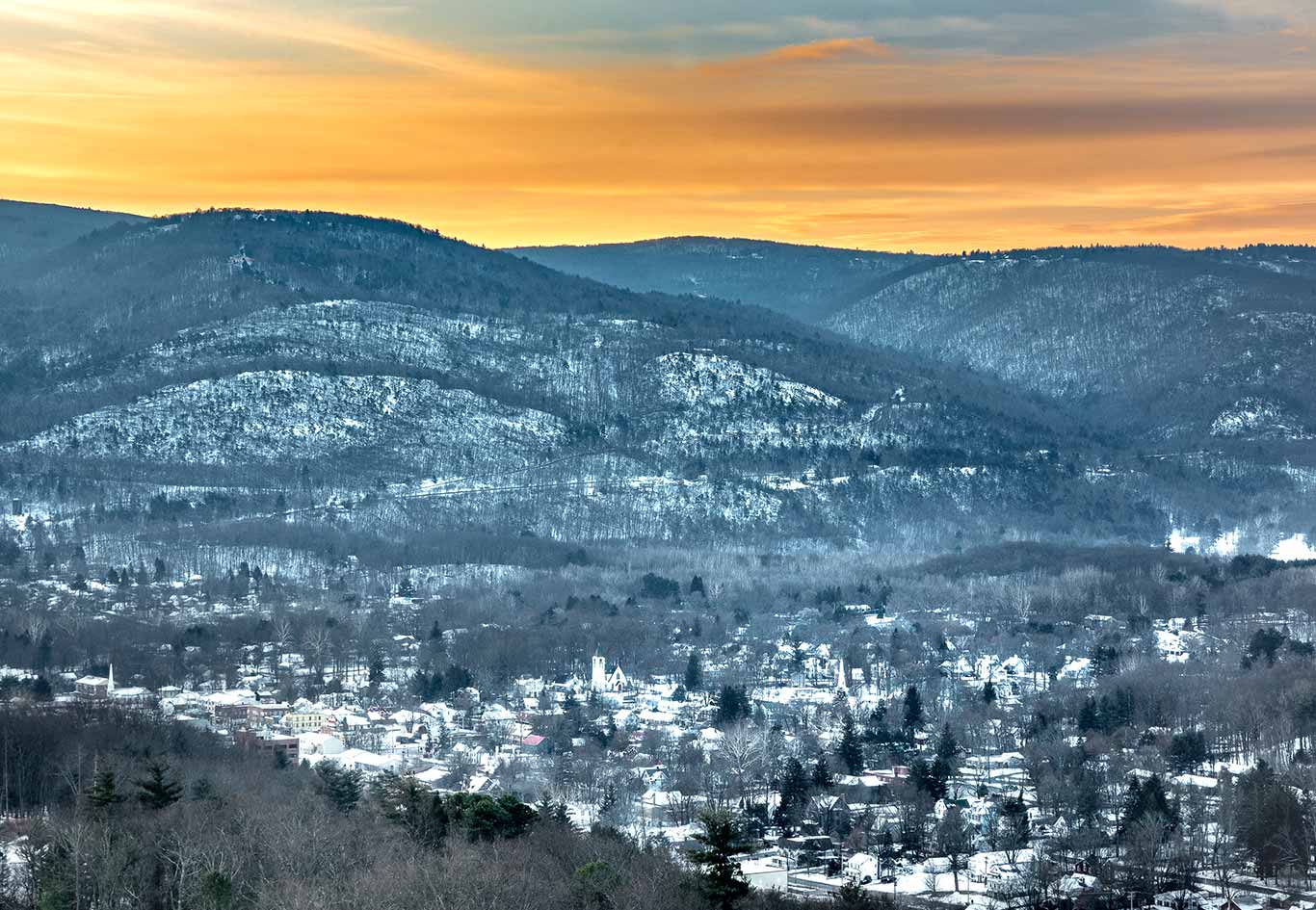 Snow-capped mountains in Ulster County, NY
