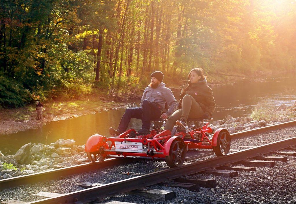 Couple riding the Rail Explorers in Ulster County, NY