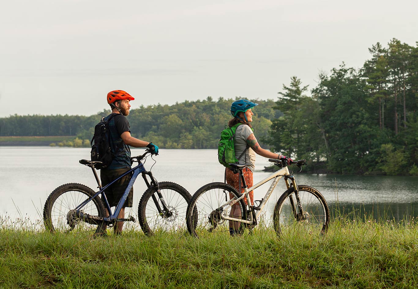 Man and woman biking in Ulster County, NY