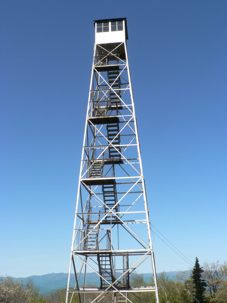 fire lookout tower with several levels of stairs