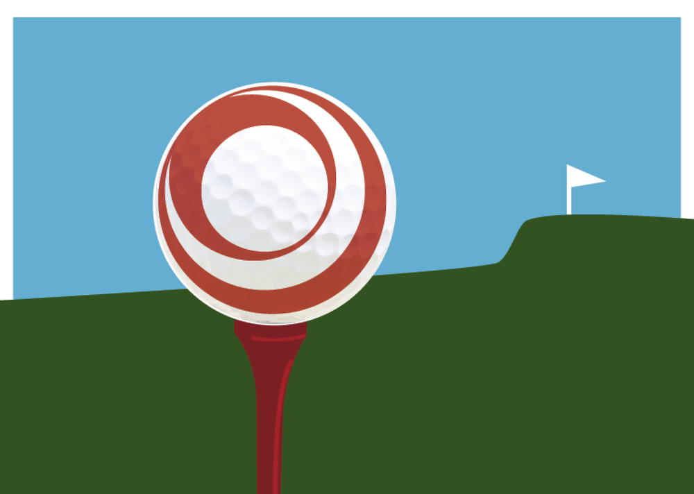 cartoon of a golf ball on a tee