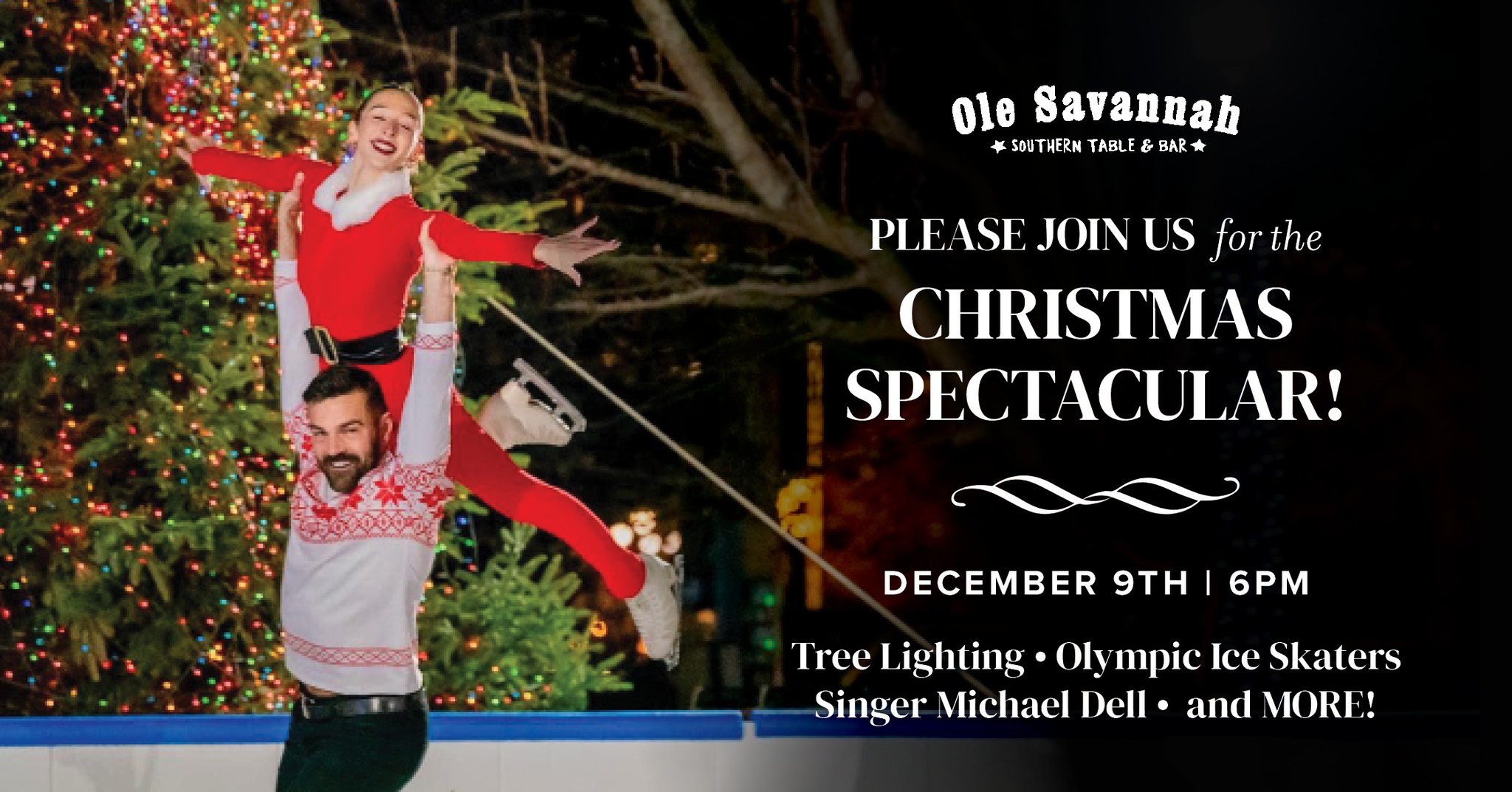 tree lighting and ice skating event flyer