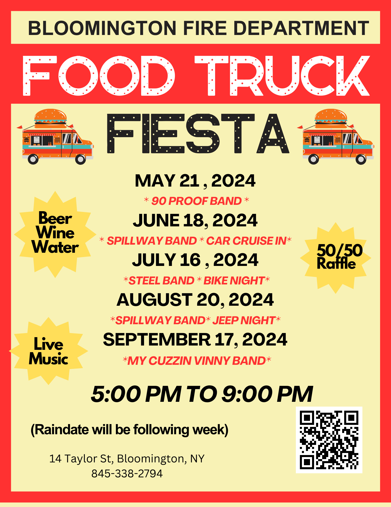 events flyer for food trucks in Bloomington, NY