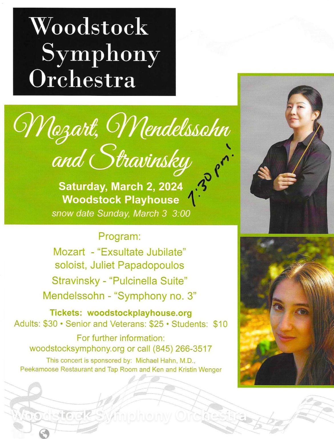 event flyer for Woodstock Symphony Orchestra