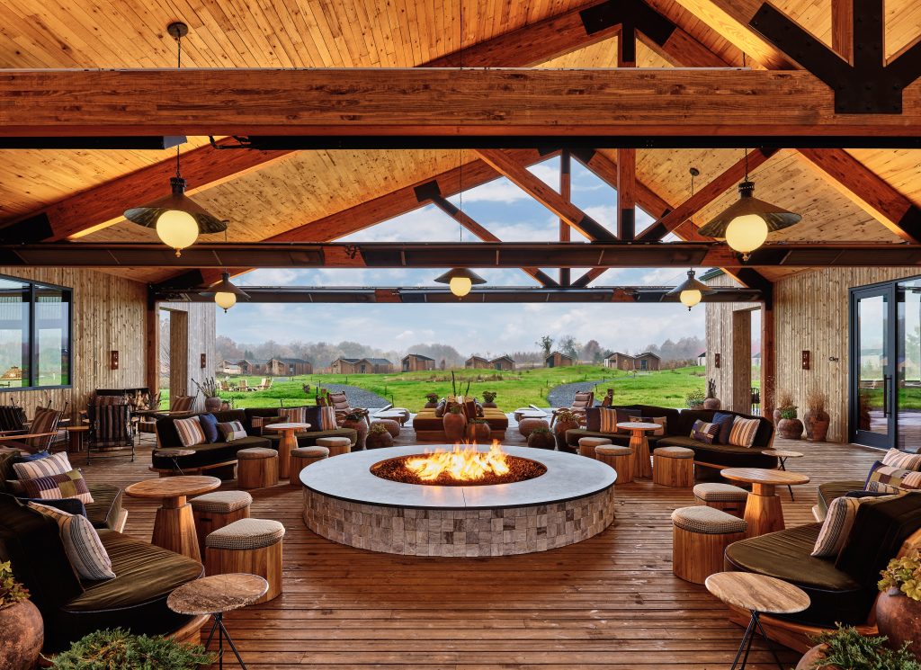 patio furniture around large fire pit