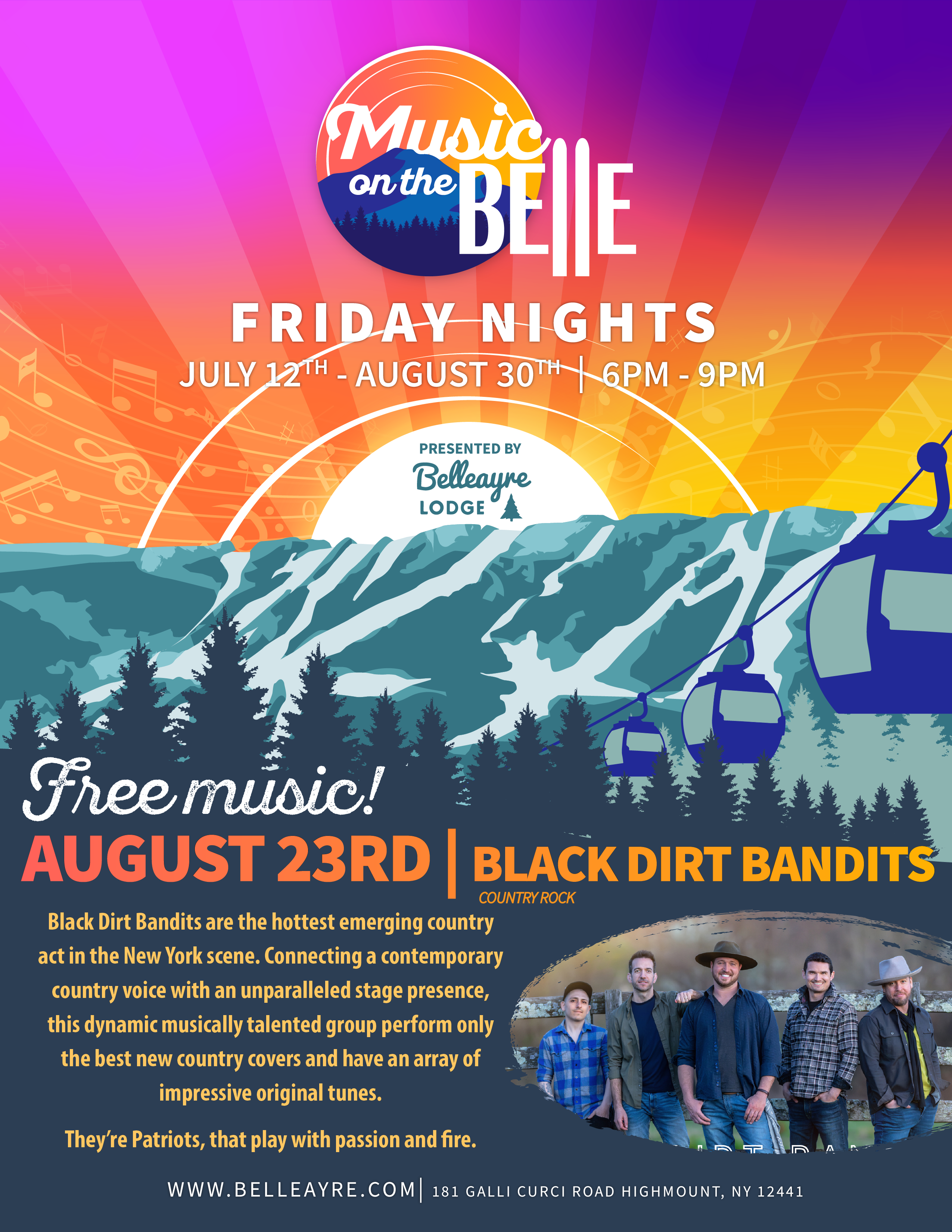 Black Dirt Bandits Music on the Belle Friday Nights flyer August 23rd