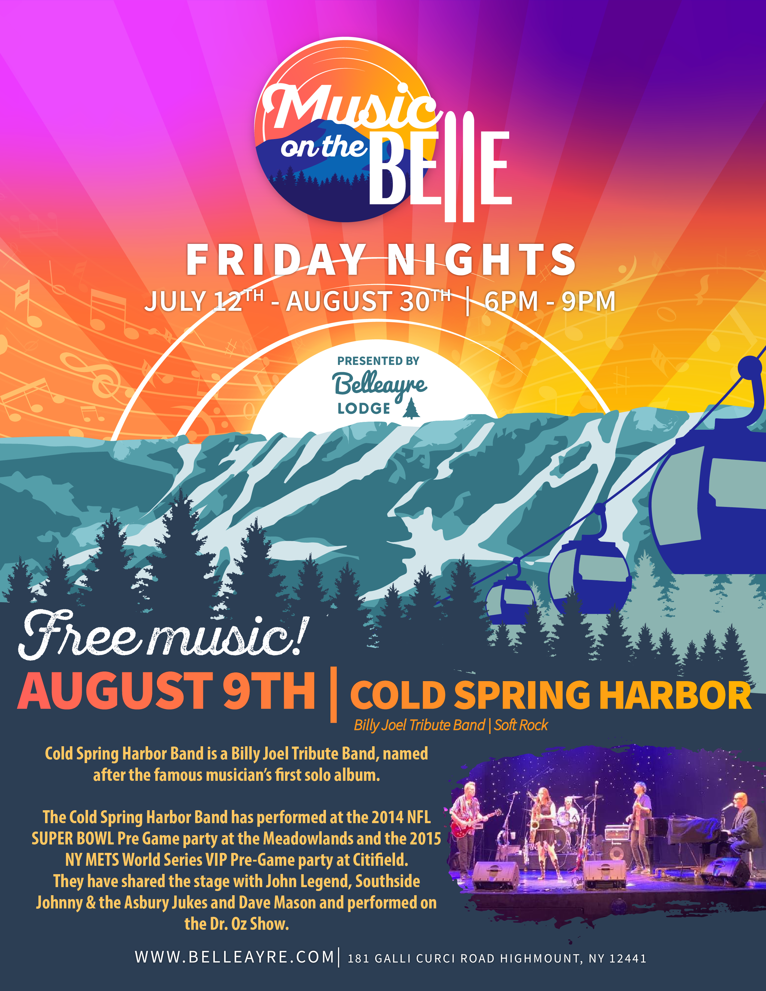 Cold Spring Harbor Music on the Belle Friday nights flyer August 9th