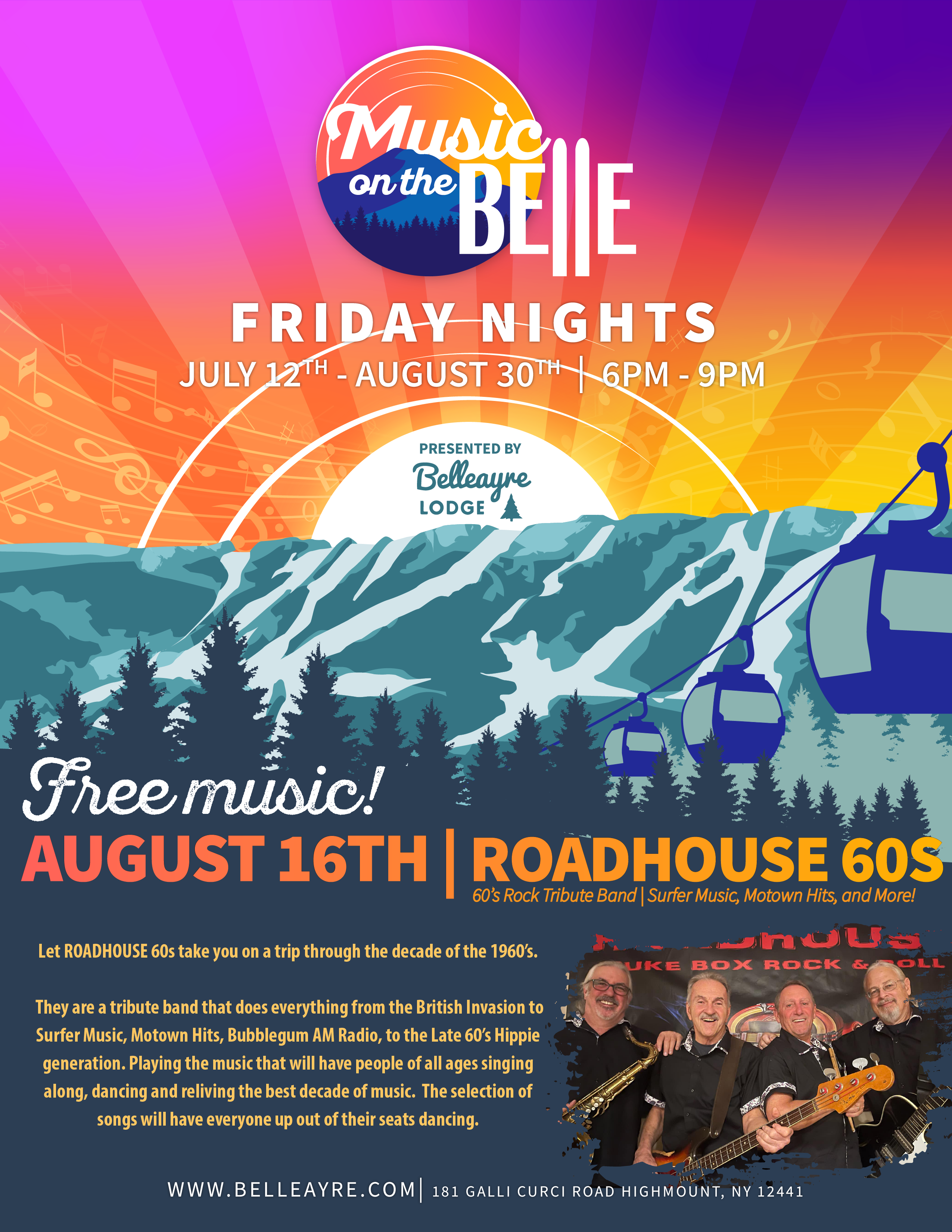 Roadhouse 60s Music on the Belle Friday nights flyer August 16th