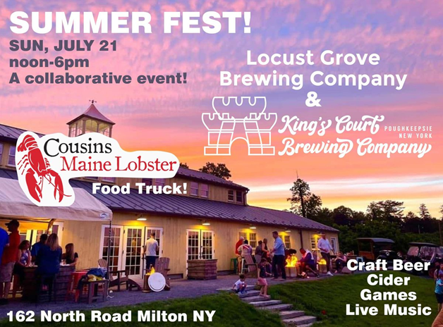 locust grove brewing company and cousins maine lobster food truck july 21st summer fest event flyer
